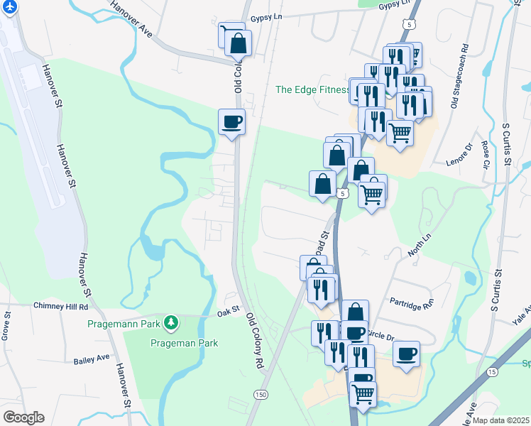 map of restaurants, bars, coffee shops, grocery stores, and more near 132 Stephen Barberino Way in Wallingford