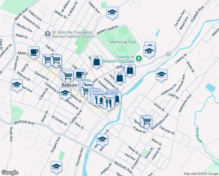 map of restaurants, bars, coffee shops, grocery stores, and more near 35 Ackerman Street in Beacon