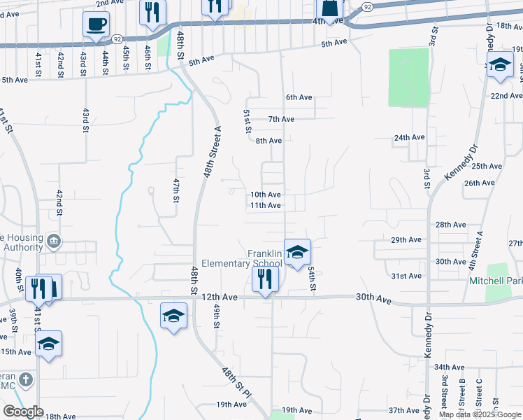 map of restaurants, bars, coffee shops, grocery stores, and more near 10th Avenue in Moline