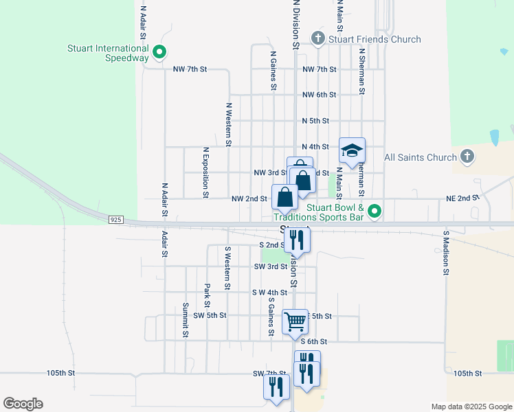 map of restaurants, bars, coffee shops, grocery stores, and more near 204 North Gaines Street in Stuart