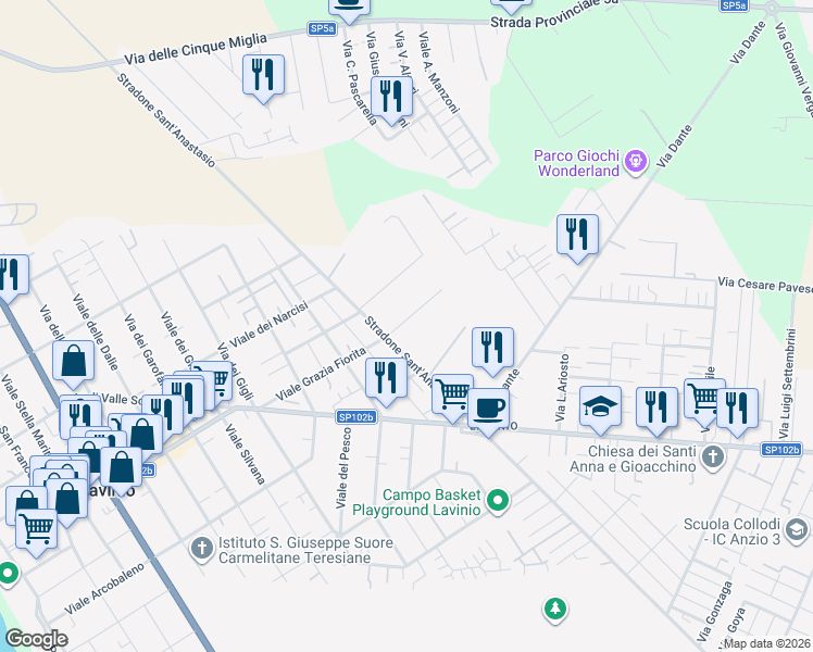 map of restaurants, bars, coffee shops, grocery stores, and more near 59 Viale Grazia Fiorita in Anzio