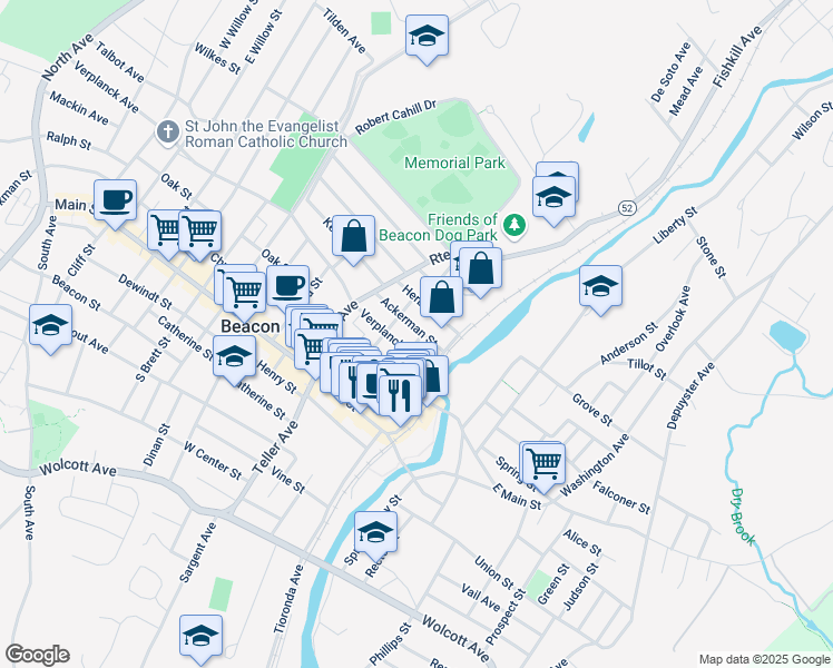 map of restaurants, bars, coffee shops, grocery stores, and more near 35 Ackerman Street in Beacon