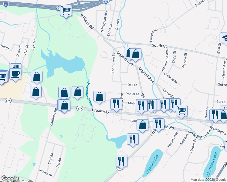 map of restaurants, bars, coffee shops, grocery stores, and more near 66 Poplar Street in Newburgh