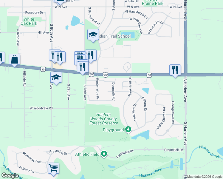 map of restaurants, bars, coffee shops, grocery stores, and more near 7652 Brittany Court in Frankfort