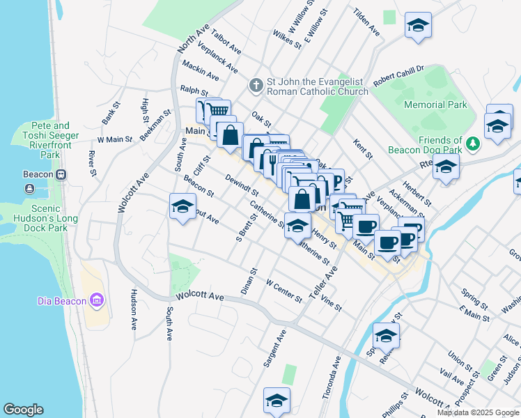 map of restaurants, bars, coffee shops, grocery stores, and more near 27 Catherine Street in Beacon