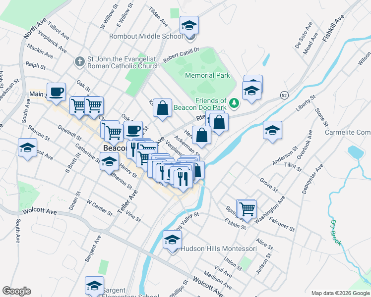 map of restaurants, bars, coffee shops, grocery stores, and more near 35 Ackerman Street in Beacon