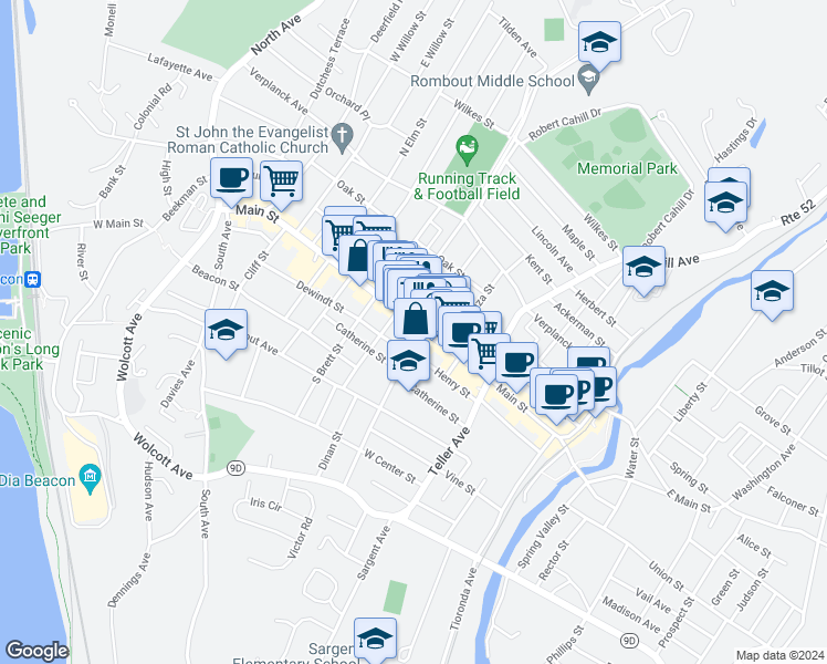 map of restaurants, bars, coffee shops, grocery stores, and more near in Beacon