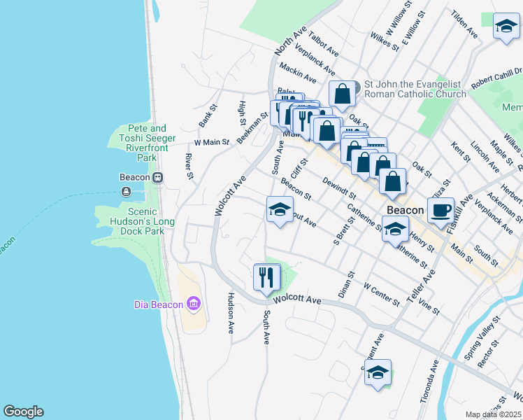 map of restaurants, bars, coffee shops, grocery stores, and more near 41 Rombout Avenue in Beacon