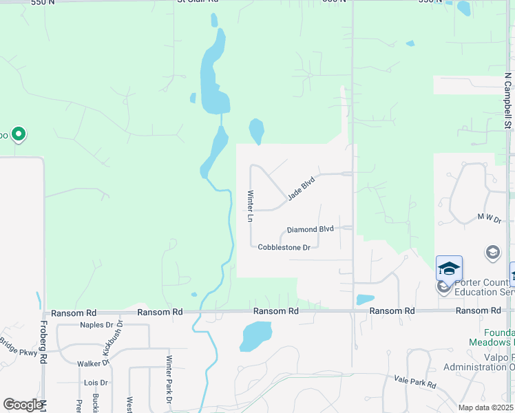 map of restaurants, bars, coffee shops, grocery stores, and more near 1656 Jade Boulevard in Valparaiso