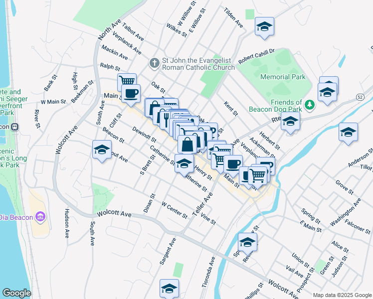 map of restaurants, bars, coffee shops, grocery stores, and more near 329 Main Street in Beacon