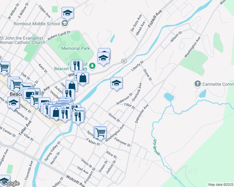 map of restaurants, bars, coffee shops, grocery stores, and more near 125 Liberty Street in Beacon