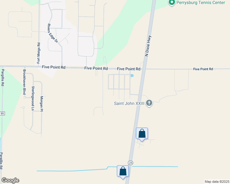 map of restaurants, bars, coffee shops, grocery stores, and more near 12865 Five Point Road in Perrysburg