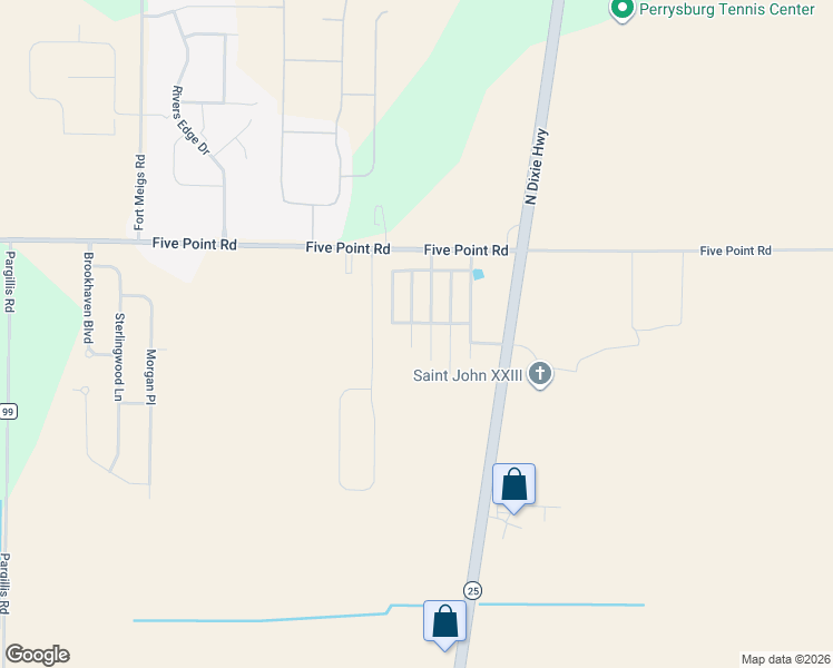 map of restaurants, bars, coffee shops, grocery stores, and more near 12865 Five Point Road in Perrysburg