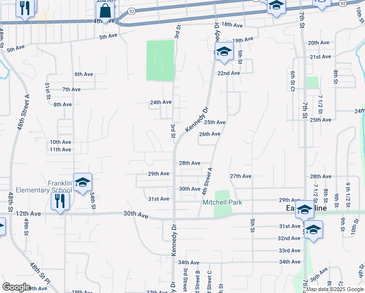map of restaurants, bars, coffee shops, grocery stores, and more near 2618-2620 Kennedy Drive in East Moline