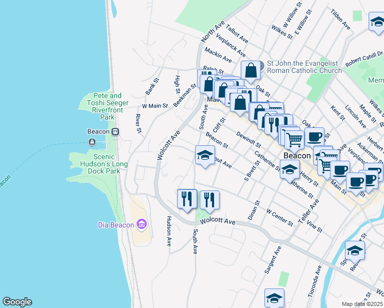 map of restaurants, bars, coffee shops, grocery stores, and more near 41 Rombout Ave in Beacon