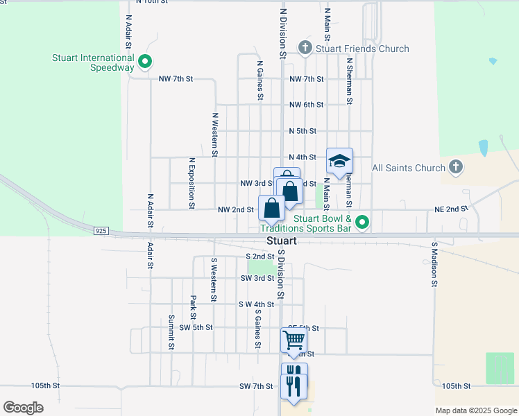 map of restaurants, bars, coffee shops, grocery stores, and more near 204 North Gaines Street in Stuart