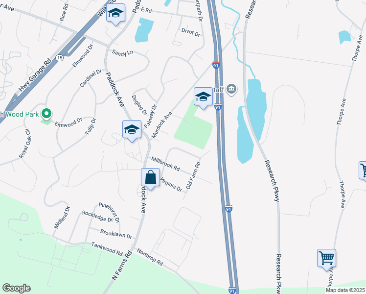 map of restaurants, bars, coffee shops, grocery stores, and more near 66 Tokoneke Drive in Meriden