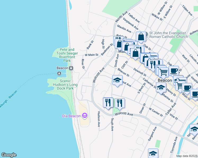 map of restaurants, bars, coffee shops, grocery stores, and more near 9 Rombout Avenue in Beacon