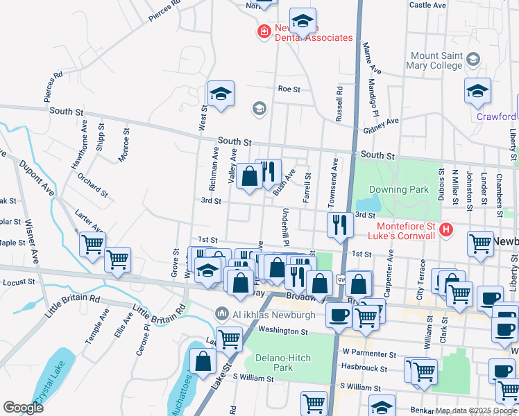 map of restaurants, bars, coffee shops, grocery stores, and more near 95 Fullerton Avenue in Newburgh