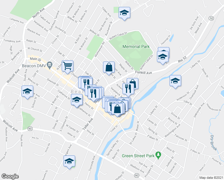 map of restaurants, bars, coffee shops, grocery stores, and more near 345 Verplanck Avenue in Beacon