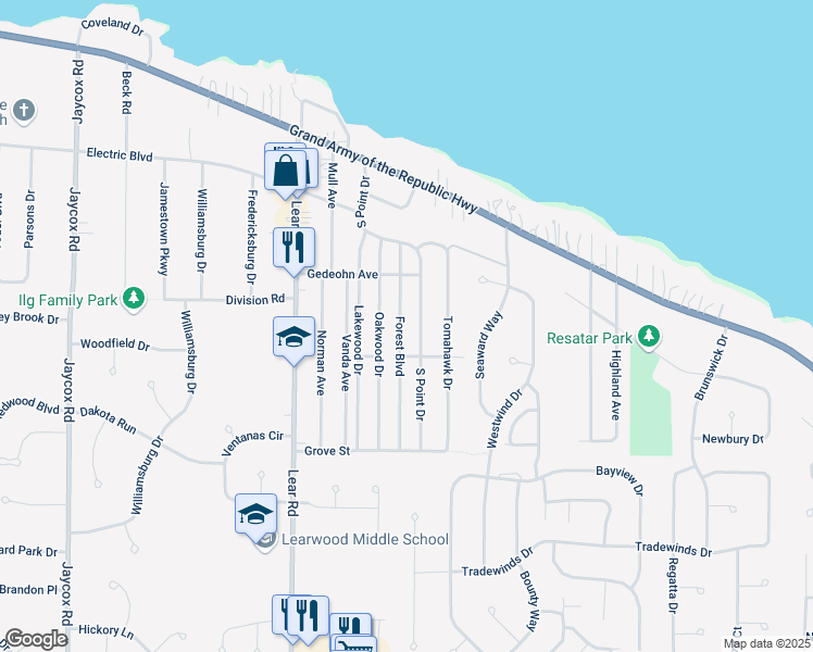 map of restaurants, bars, coffee shops, grocery stores, and more near 145 Forest Blvd in Avon Lake