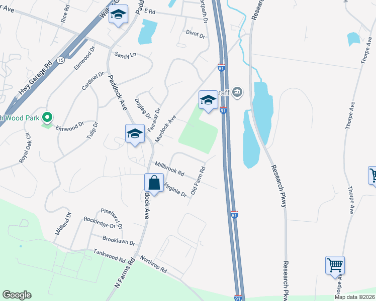map of restaurants, bars, coffee shops, grocery stores, and more near 66 Tokoneke Drive in Meriden