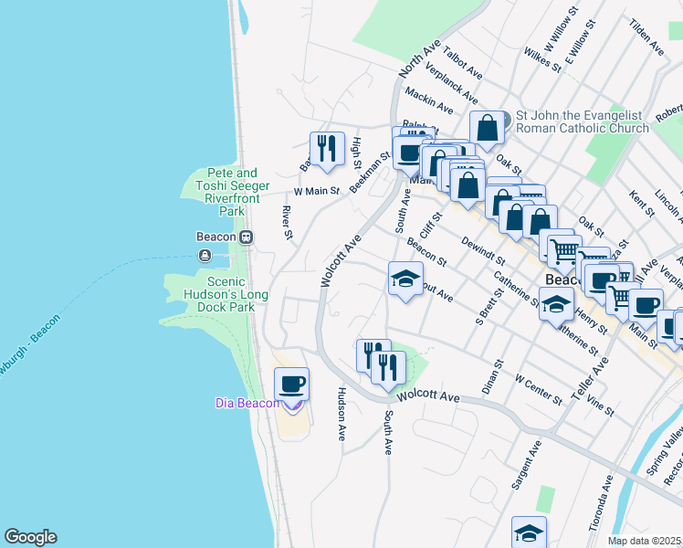 map of restaurants, bars, coffee shops, grocery stores, and more near 9 Rombout Avenue in Beacon