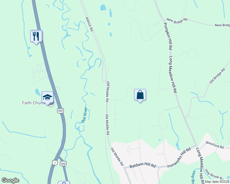 map of restaurants, bars, coffee shops, grocery stores, and more near 77 Old Middle Road in Brookfield