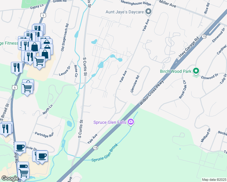 map of restaurants, bars, coffee shops, grocery stores, and more near 773 Yale Avenue in Meriden