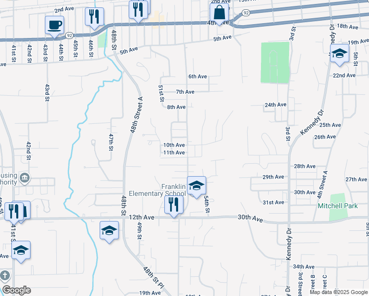 map of restaurants, bars, coffee shops, grocery stores, and more near 1023 53rd Street in Moline
