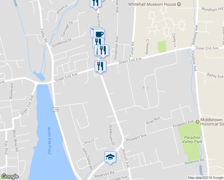 map of restaurants, bars, coffee shops, grocery stores, and more near 20 Newman Road in Middletown