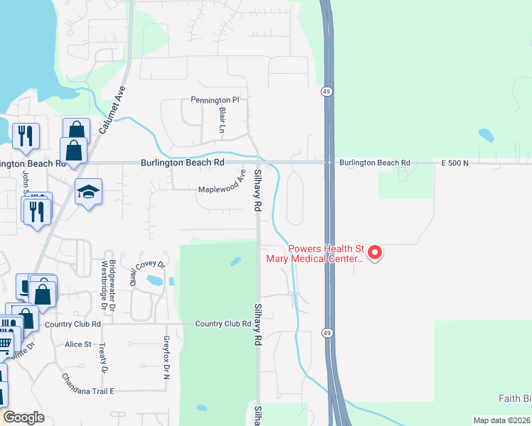 map of restaurants, bars, coffee shops, grocery stores, and more near 4000 Silhavy Road in Valparaiso