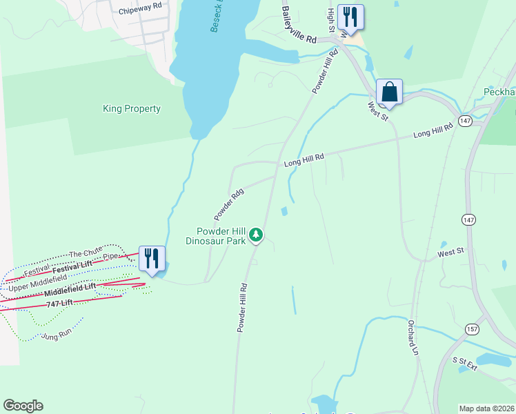 map of restaurants, bars, coffee shops, grocery stores, and more near 111 Powder Hill Road in Middlefield