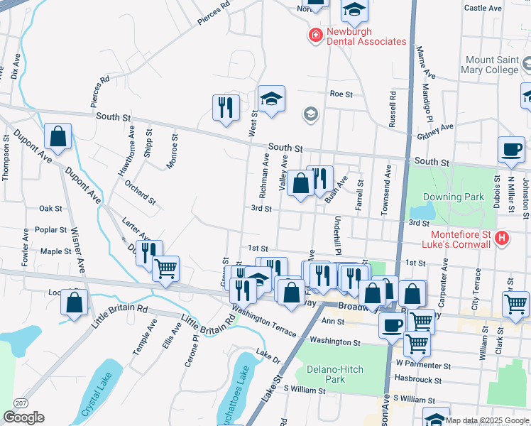 map of restaurants, bars, coffee shops, grocery stores, and more near 443 3rd Street in Newburgh