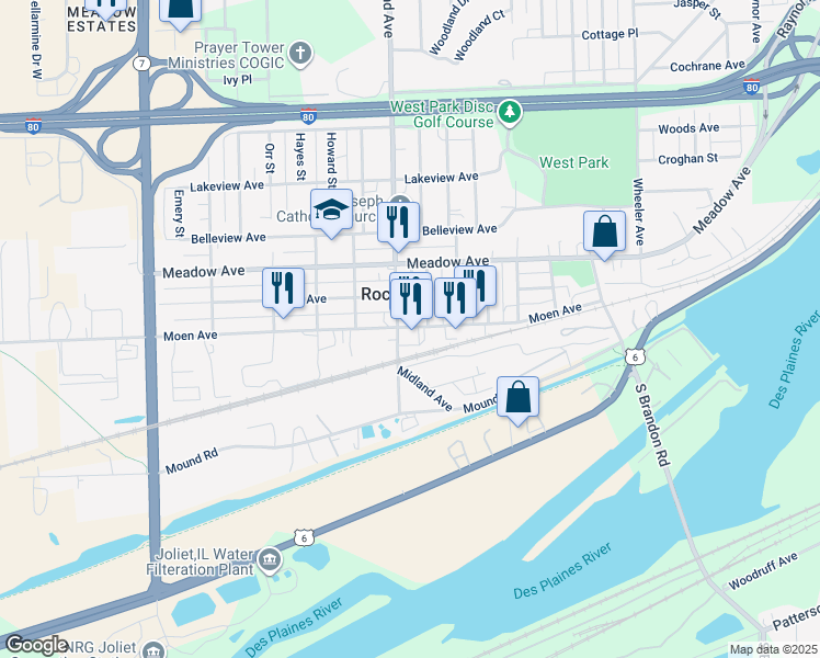 map of restaurants, bars, coffee shops, grocery stores, and more near 600 Moen Avenue in Rockdale