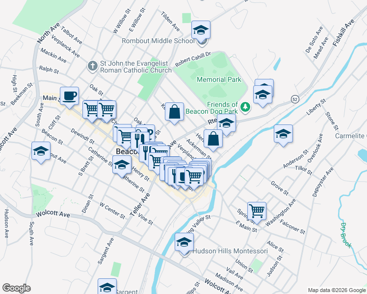 map of restaurants, bars, coffee shops, grocery stores, and more near 344 Verplanck Avenue in Beacon