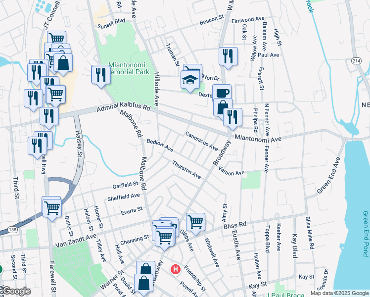 map of restaurants, bars, coffee shops, grocery stores, and more near 5 Blackwell Place in Newport