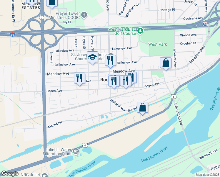 map of restaurants, bars, coffee shops, grocery stores, and more near 600 Moen Avenue in Rockdale