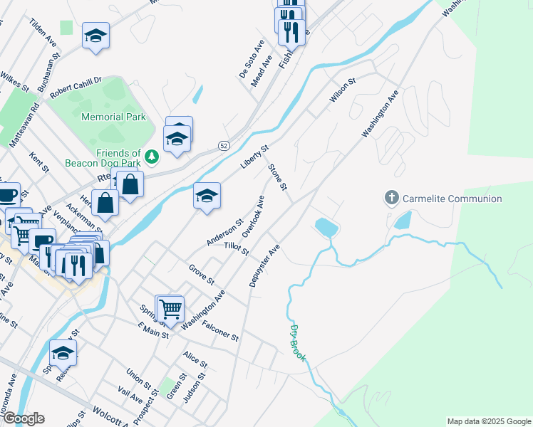 map of restaurants, bars, coffee shops, grocery stores, and more near 103 Overlook Ave in Beacon