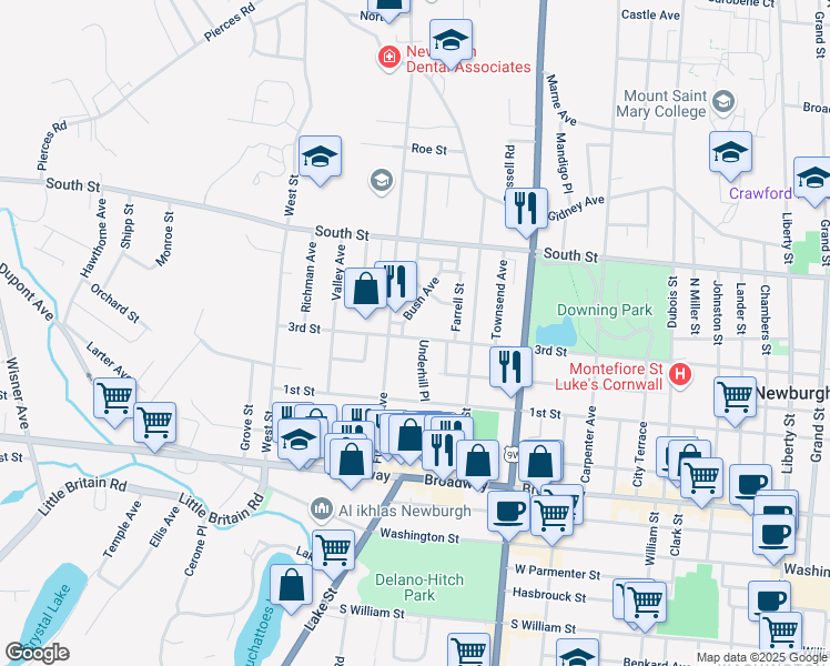 map of restaurants, bars, coffee shops, grocery stores, and more near 368 3rd Street in Newburgh