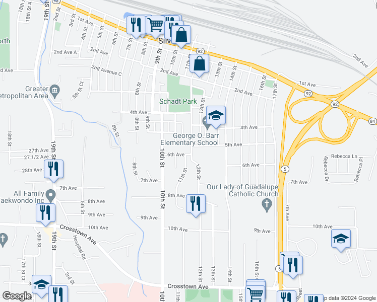 map of restaurants, bars, coffee shops, grocery stores, and more near 508 12th Street in Silvis