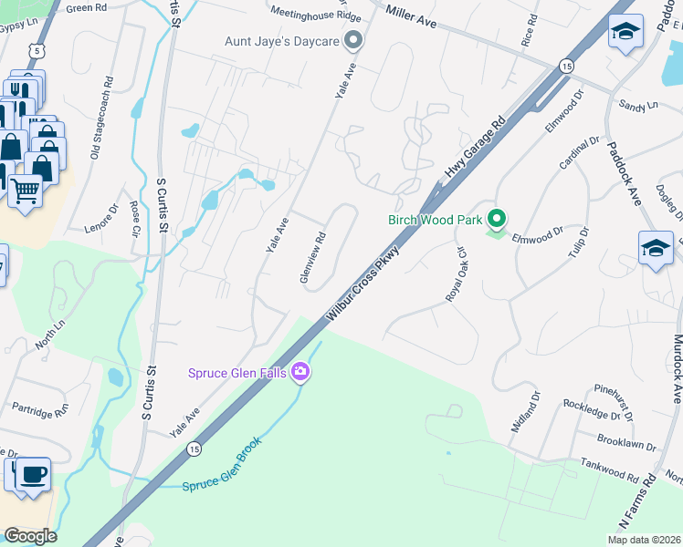map of restaurants, bars, coffee shops, grocery stores, and more near 196 Greenbriar Road in Meriden