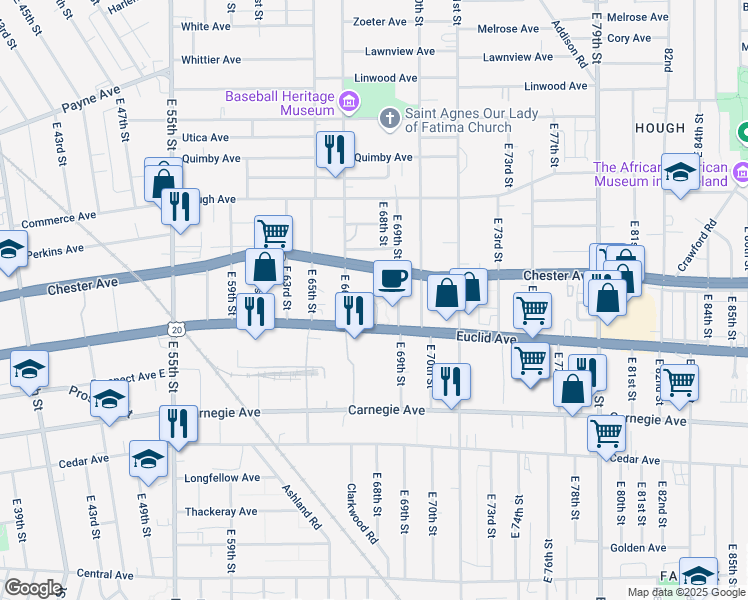 map of restaurants, bars, coffee shops, grocery stores, and more near in Cleveland