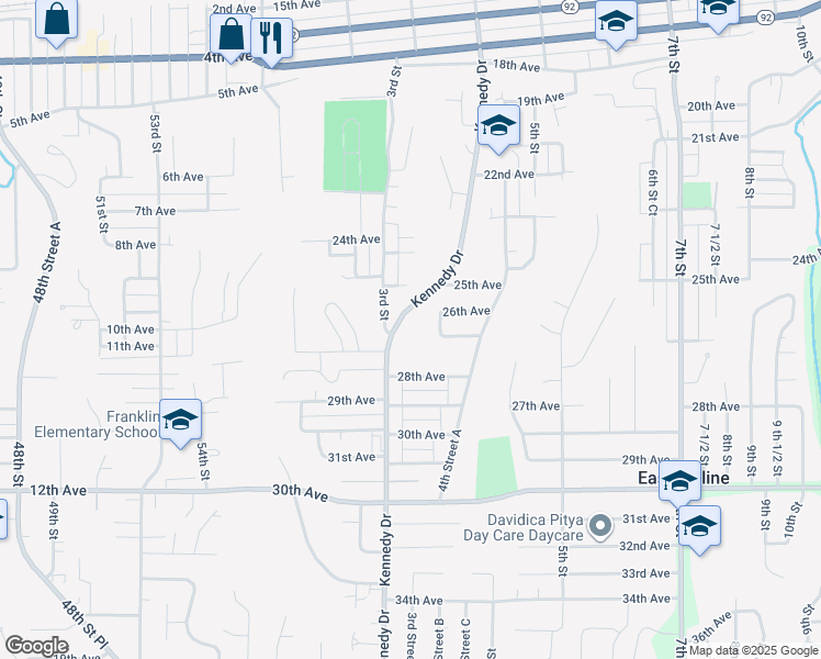 map of restaurants, bars, coffee shops, grocery stores, and more near 2618 Kennedy Drive in East Moline