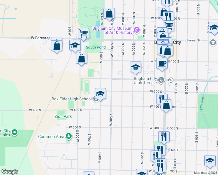 map of restaurants, bars, coffee shops, grocery stores, and more near 524 West 300 South in Brigham City