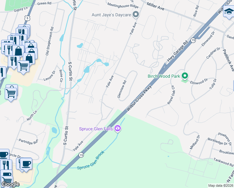 map of restaurants, bars, coffee shops, grocery stores, and more near 82 Glenview Road in Meriden