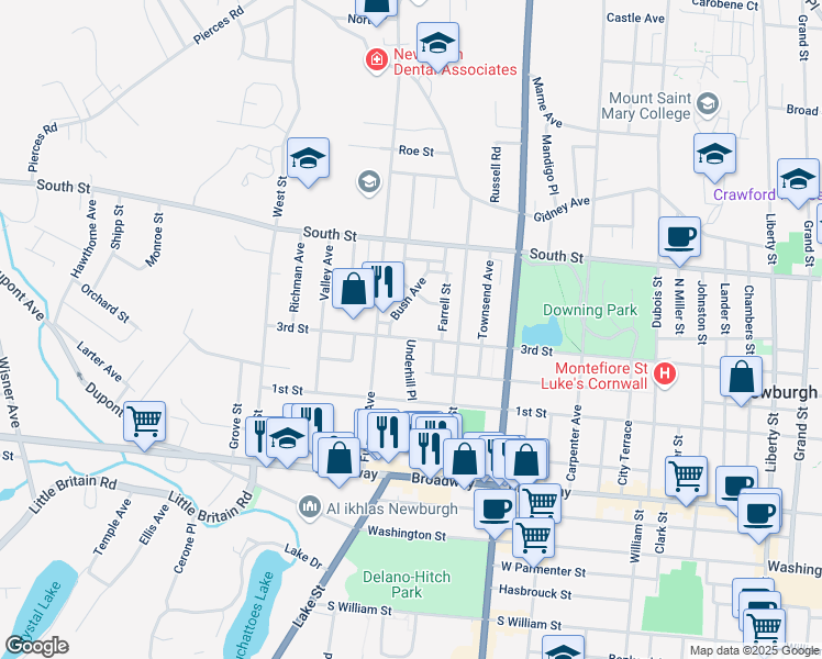 map of restaurants, bars, coffee shops, grocery stores, and more near 368 3rd Street in Newburgh