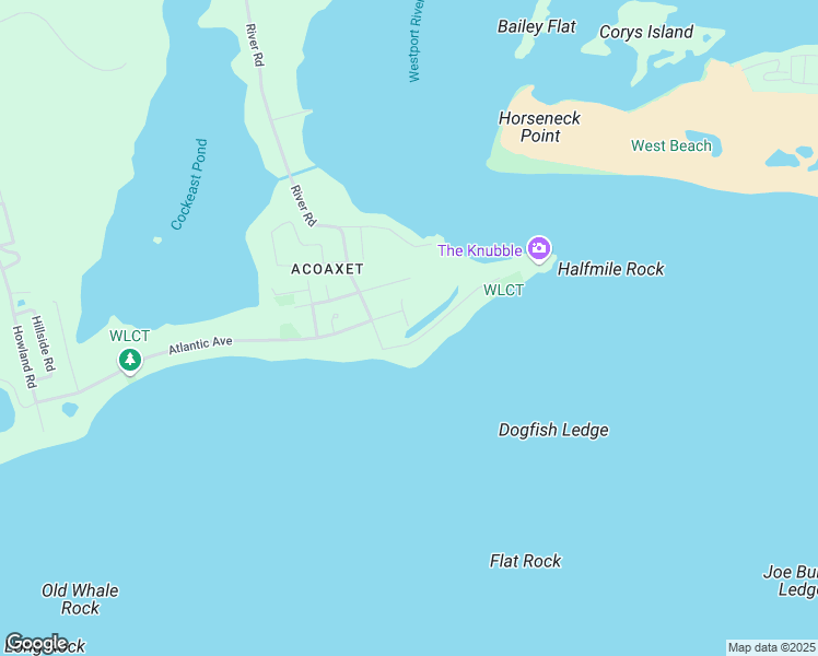 map of restaurants, bars, coffee shops, grocery stores, and more near 58 Acoaxet Road in Westport
