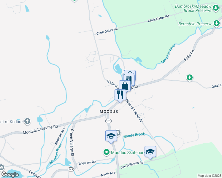 map of restaurants, bars, coffee shops, grocery stores, and more near 9 North Moodus Road in East Haddam