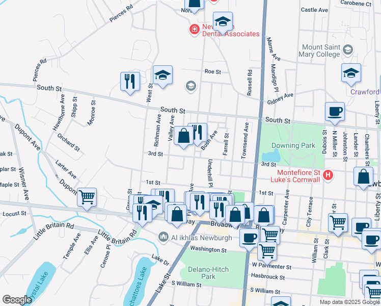 map of restaurants, bars, coffee shops, grocery stores, and more near 95 Fullerton Avenue in Newburgh